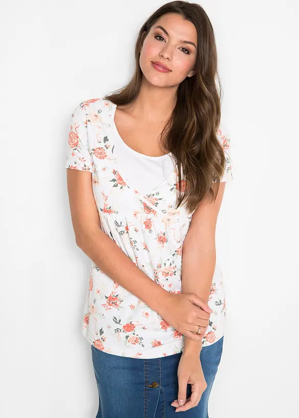 2-in-1 Umstands- und Stillshirt aus Bio-Baumwolle in weiß von vorne (im Anschnitt) - bonprix 2-in-1 Umstands- und Stillshirt aus Bio-Baumwolle in weiß von vorne (im Anschnitt) - bonprix