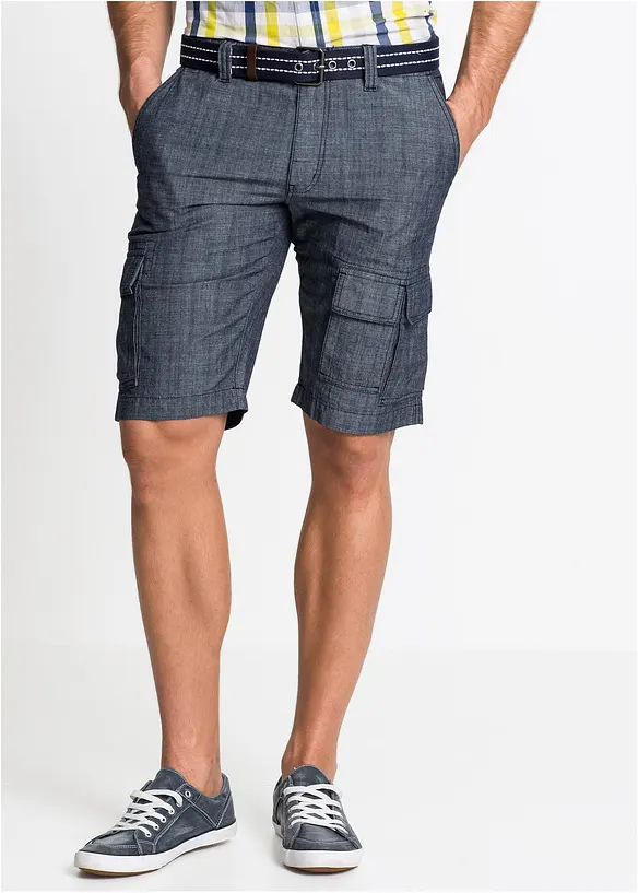Loose Fit Cargo-Bermuda aus reiner Baumwolle in blau von vorne - bonprix