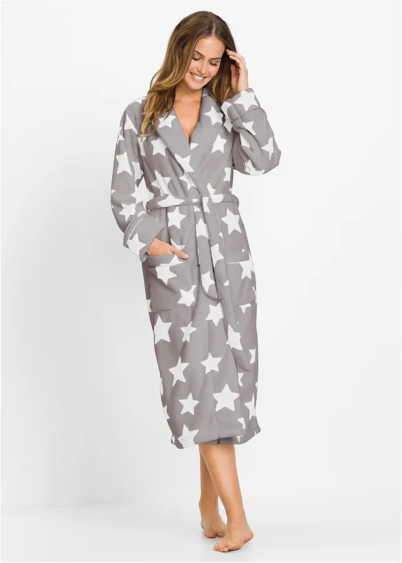 Fleece Bademantel in grau von vorne (Totalaufnahme) - bonprix Fleece Bademantel in grau von vorne (Totalaufnahme) - bonprix