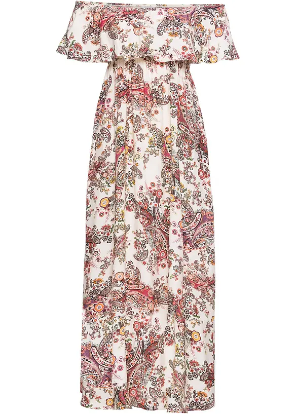 Carmen-Kleid aus fließender Viskose in beige von vorne - bonprix Carmen-Kleid aus fließender Viskose in beige von vorne - bonprix