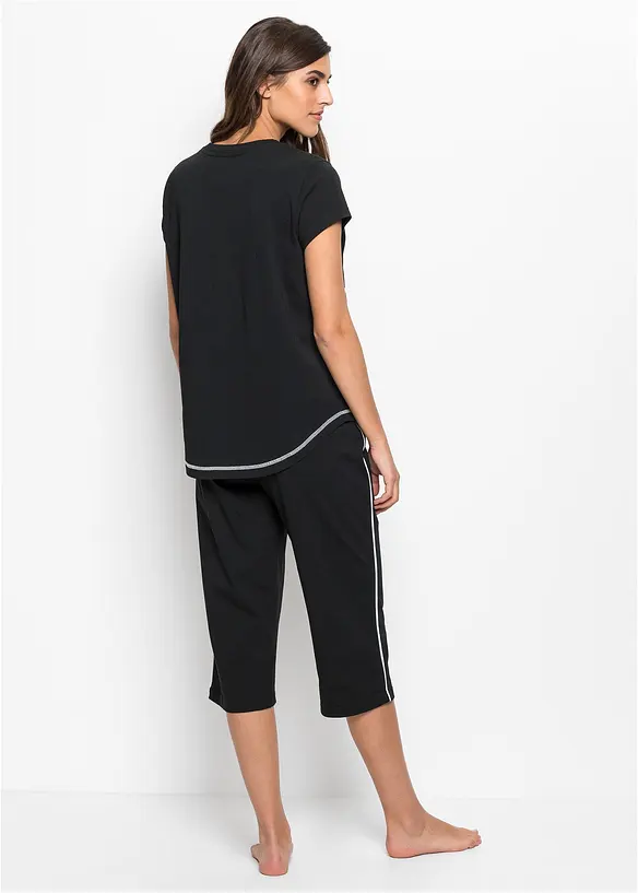 Capri Pyjama aus reiner Bio-Baumwolle in schwarz von hinten (Totalaufnahme) - bonprix