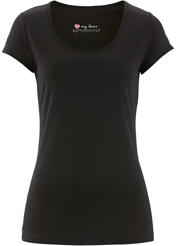 Figurbetontes T-Shirt in schwarz von vorne - bonprix