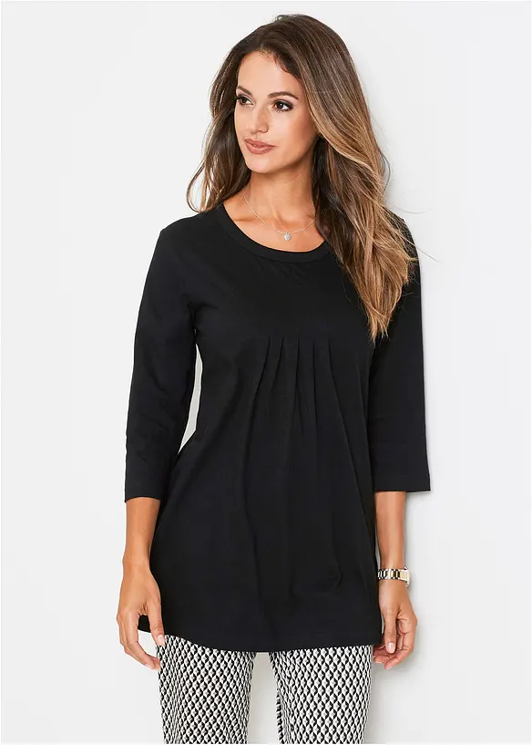 Longshirt aus reiner Baumwolle in schwarz von vorne (im Anschnitt) - bonprix