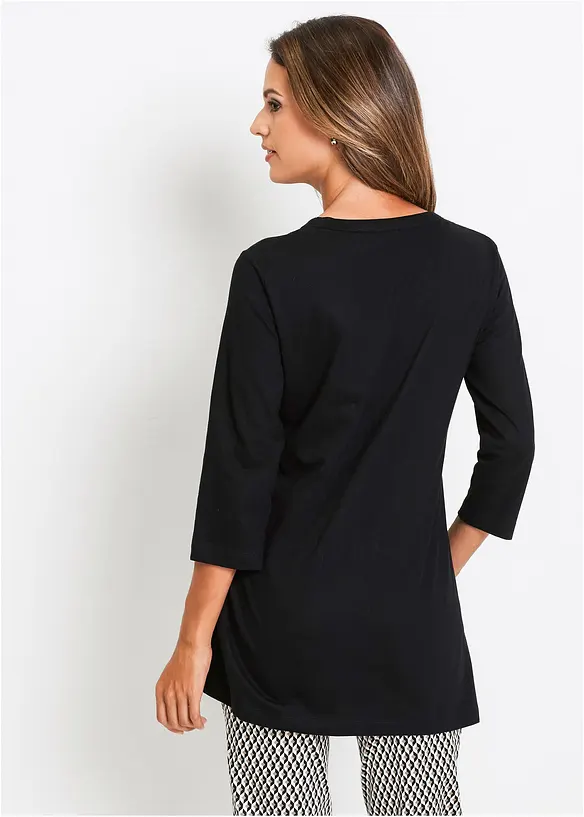 Longshirt aus reiner Baumwolle in schwarz von hinten (im Anschnitt) - bonprix