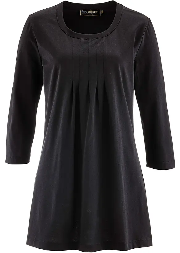 Longshirt aus reiner Baumwolle in schwarz von vorne - bonprix