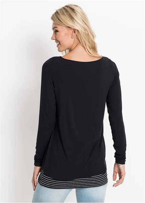 Doppellagiges Longshirt in schwarz von hinten (im Anschnitt) - bonprix