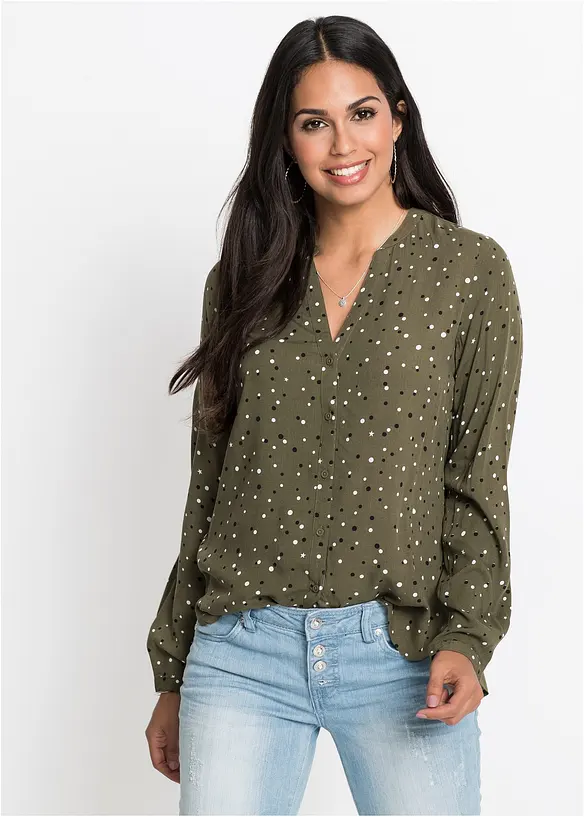 Bluse aus reiner Viskose in grün von vorne (im Anschnitt) - bonprix Bluse aus reiner Viskose in grün von vorne (im Anschnitt) - bonprix