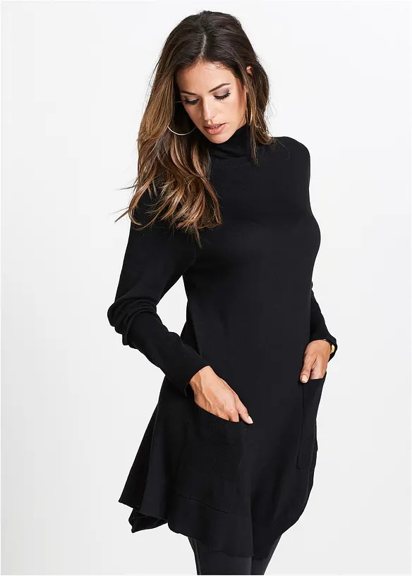Long-Pullover aus Viskose-Mischung in schwarz von vorne (im Anschnitt) - bonprix Long-Pullover aus Viskose-Mischung in schwarz von vorne (im Anschnitt) - bonprix
