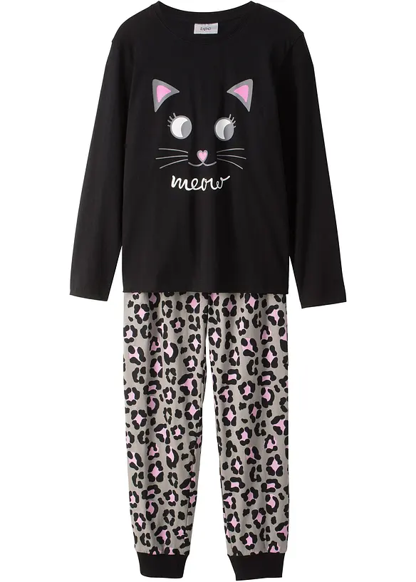 Pyjama aus reiner Baumwolle (2-tlg. Set) in grau von vorne - bonprix