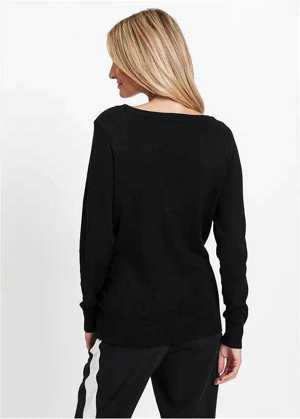 Long-Pullover mit Glitzersteinen in schwarz von hinten (im Anschnitt) - bonprix Long-Pullover mit Glitzersteinen in schwarz von hinten (im Anschnitt) - bonprix
