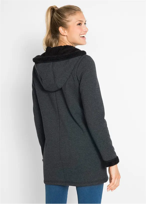 Kapuzen-Sweatjacke mit Teddyfell in grau von hinten (im Anschnitt) - bonprix Kapuzen-Sweatjacke mit Teddyfell in grau von hinten (im Anschnitt) - bonprix