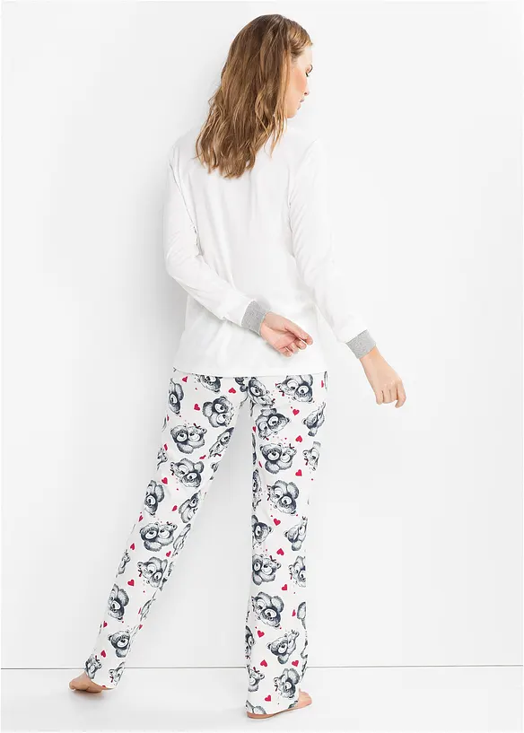Pyjama mit Flanellapplikation in weiß von hinten (Totalaufnahme) - bonprix
