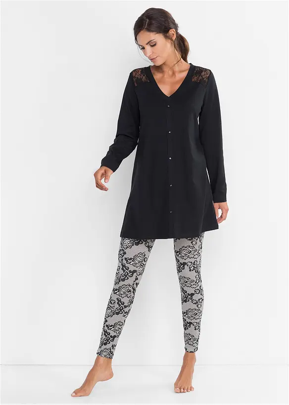Pyjama mit Bio-Baumwolle in schwarz von vorne (Totalaufnahme) - bonprix