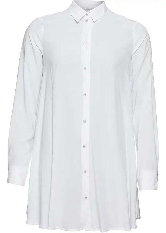 Longbluse aus reiner Viskose in weiß von vorne - bonprix