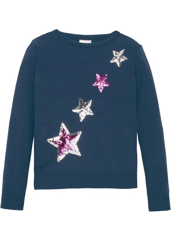 Feinstrickpullover mit Pailletten in blau von vorne - bonprix