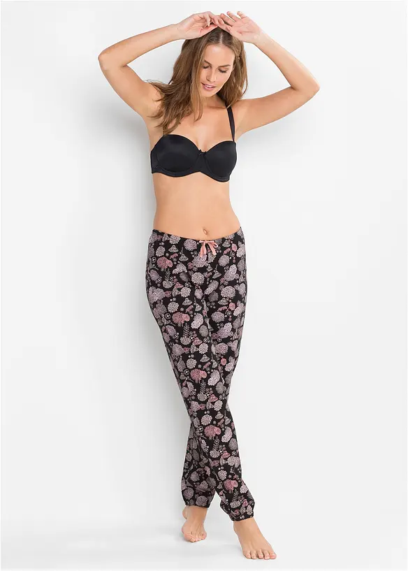 Lange Pyjamahose aus reiner Bio-Baumwolle(2er Pack) in schwarz im Look von vorne (Totalaufnahme) - bonprix