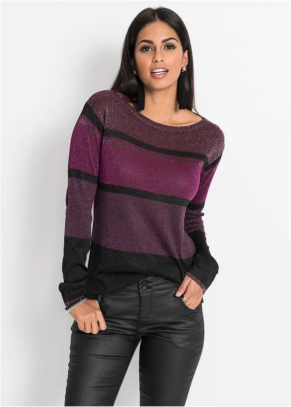 Feinstrickpullover aus Viskose-Mix in lila von vorne (im Anschnitt) - bonprix Feinstrickpullover aus Viskose-Mix in lila von vorne (im Anschnitt) - bonprix