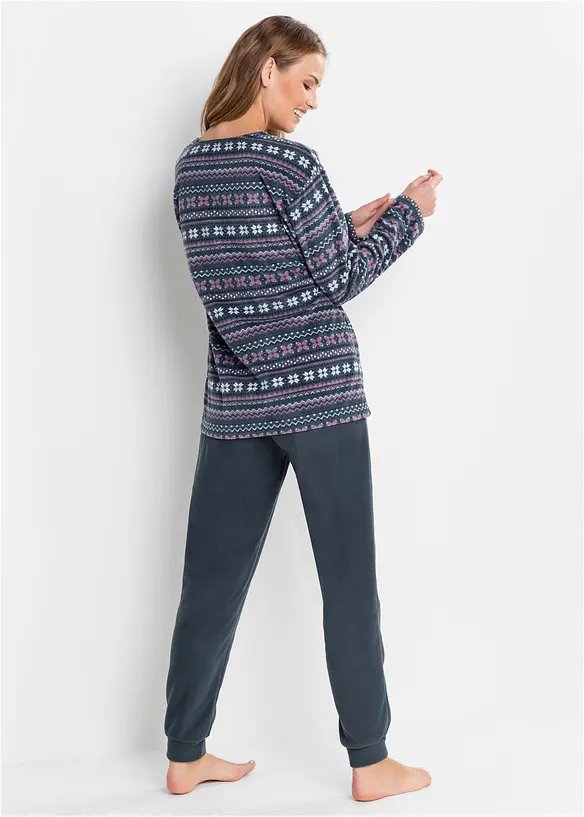 Fleece Loungewear Hausanzug in blau von hinten (Totalaufnahme) - bonprix