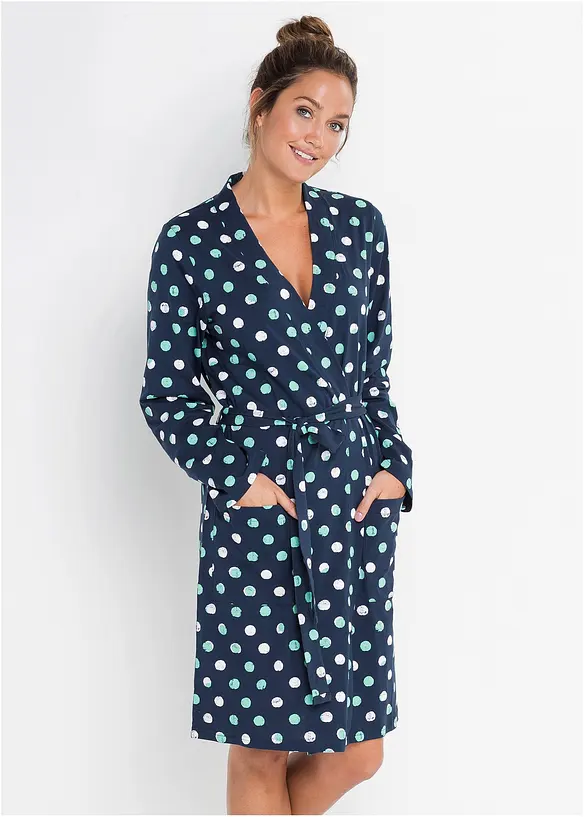 Bademantel aus Bio-Baumwolle in blau von vorne (Totalaufnahme) - bonprix