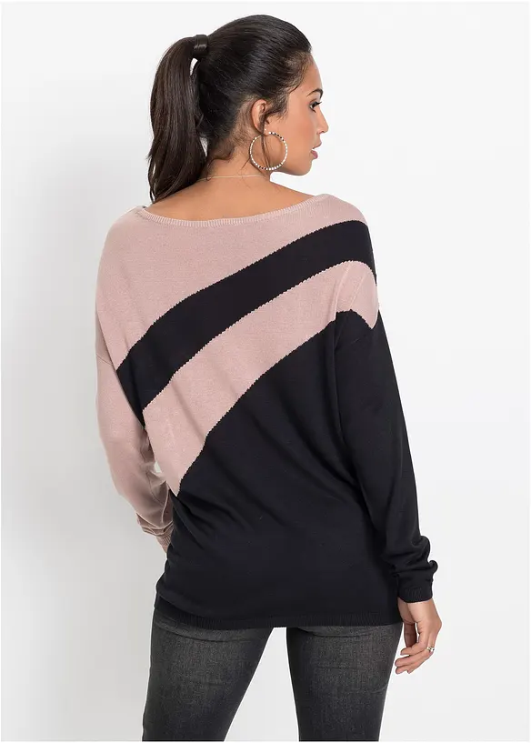 Longpullover mit Applikation in schwarz von hinten (im Anschnitt) - bonprix
