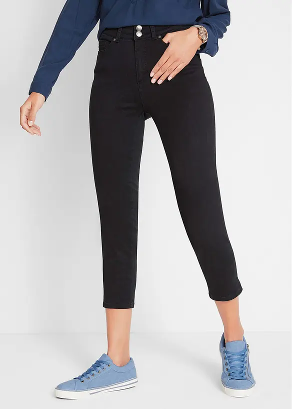 Slim-Fit-Jeans Mid Waist, Bequembund in schwarz von vorne - bonprix Slim-Fit-Jeans Mid Waist, Bequembund in schwarz von vorne - bonprix