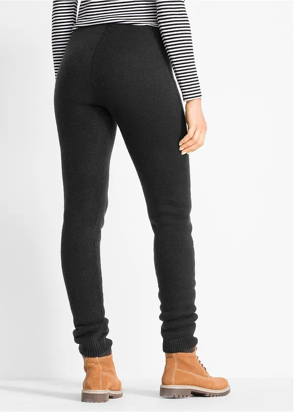 Thermo-Leggings mit Rippbund in schwarz von hinten - bonprix