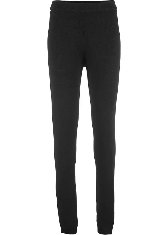 Thermo-Leggings mit Rippbund in schwarz von vorne - bonprix