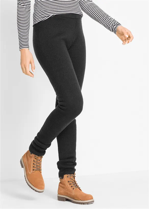Thermo-Leggings mit Rippbund in schwarz von vorne - bonprix