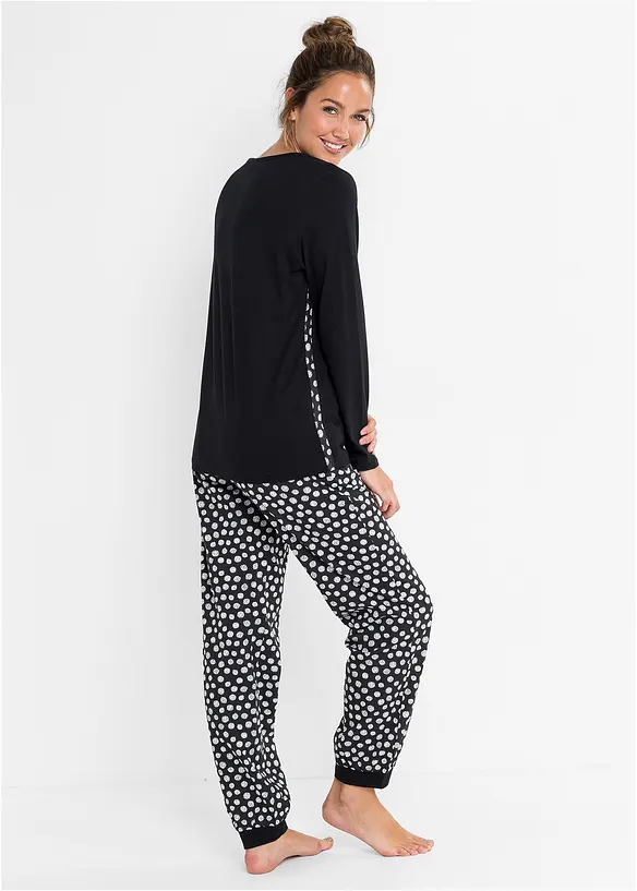 Pyjama aus reiner Bio-Baumwolle in schwarz von hinten (Totalaufnahme) - bonprix