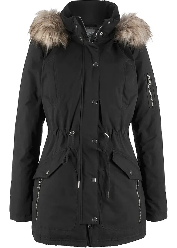 Warmer Parka, gefüttert in schwarz von vorne - bonprix