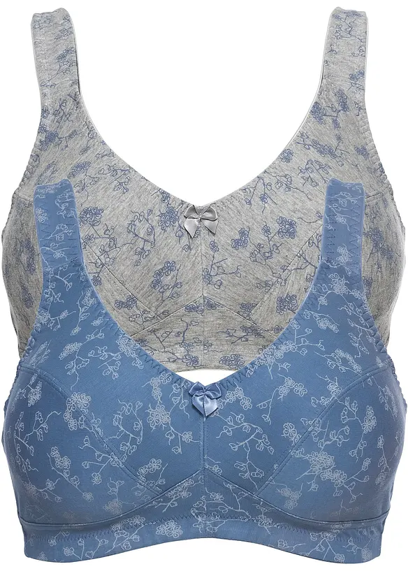 BH ohne Bügel mit weicher Bio-Baumwolle (2er Pack) in blau von vorne - bonprix