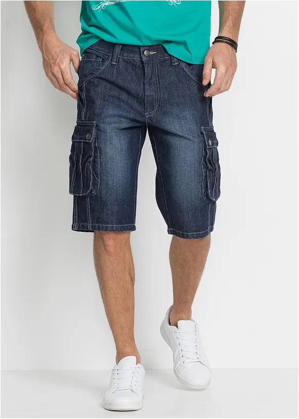 Cargo-Jeans-Bermuda Regular Fit in blau von vorne - bonprix