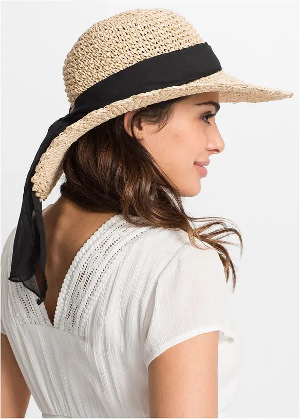 Sonnenhut in Strohoptik in beige von vorne (im Anschnitt) - bonprix