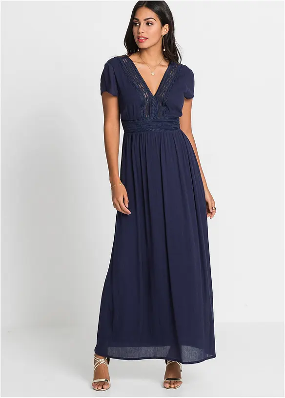 Maxikleid aus fließender Viskose in blau von vorne (Totalaufnahme) - bonprix