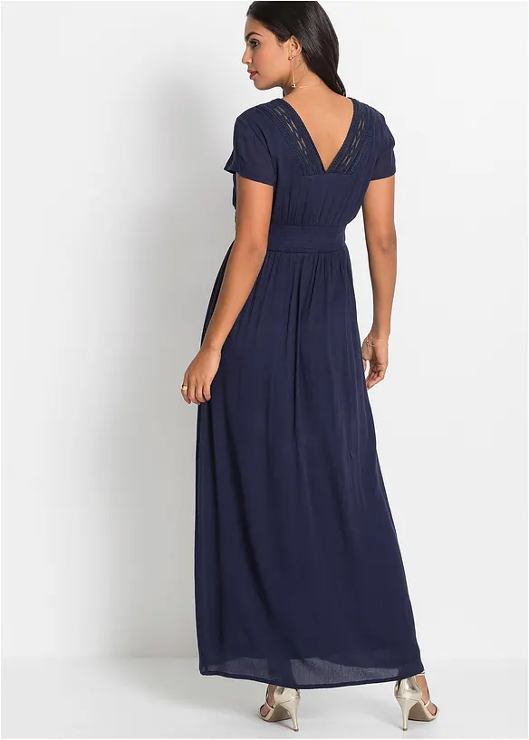 Sommer-Maxikleid mit Spitze in blau von hinten (Totalaufnahme) - bonprix