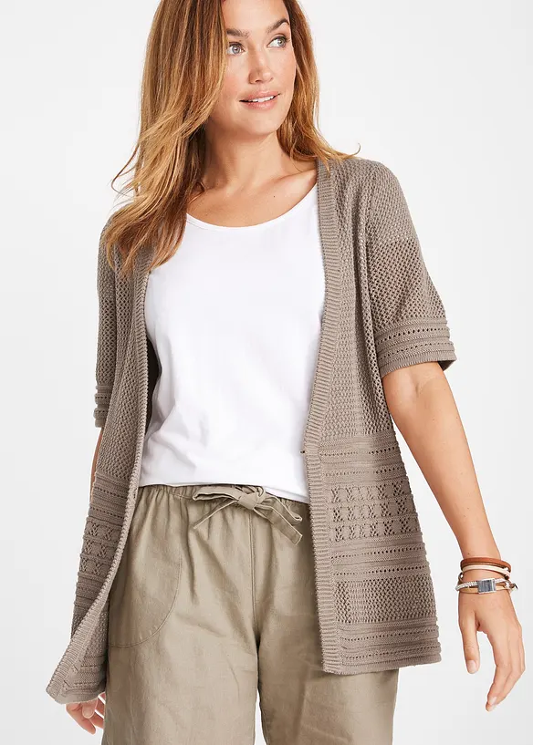 Ajour-Strickjacke in braun von vorne (im Anschnitt) - bonprix Ajour-Strickjacke in braun von vorne (im Anschnitt) - bonprix