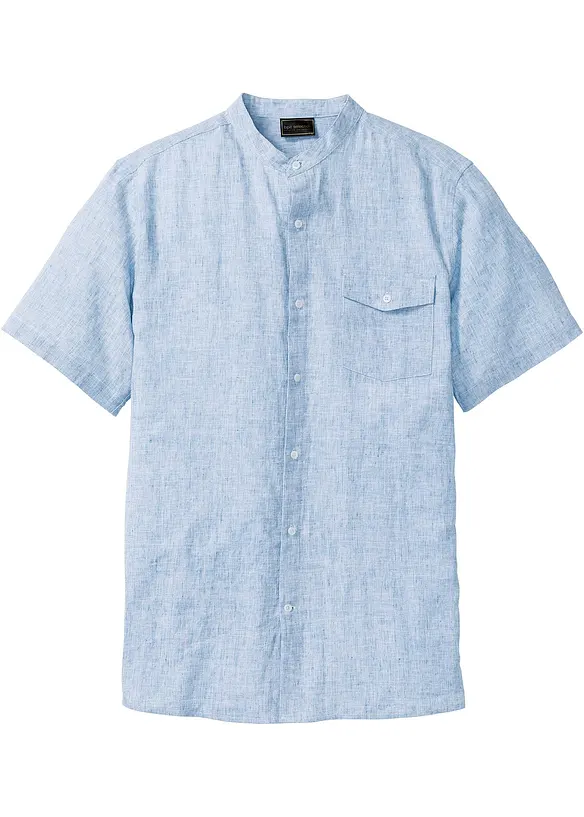Kurzarmhemd aus Leinen-Mix in Regular Fit in blau von vorne - bonprix