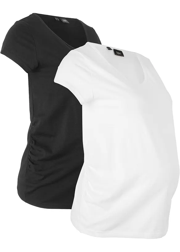 Basic Umstandsshirts aus Bio-Baumwolle, (2er-Pack) in schwarz von vorne - bonprix
