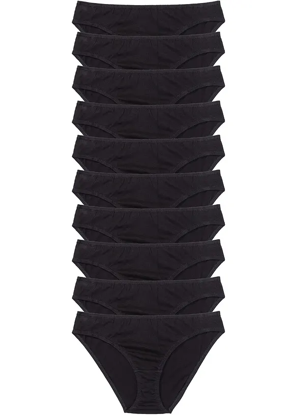 Slip mit weicher Baumwolle (10er Pack) in schwarz von vorne - bonprix