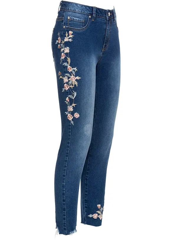 Skinny-Jeans Mid Waist, verkürzt in blau von vorne - bonprix