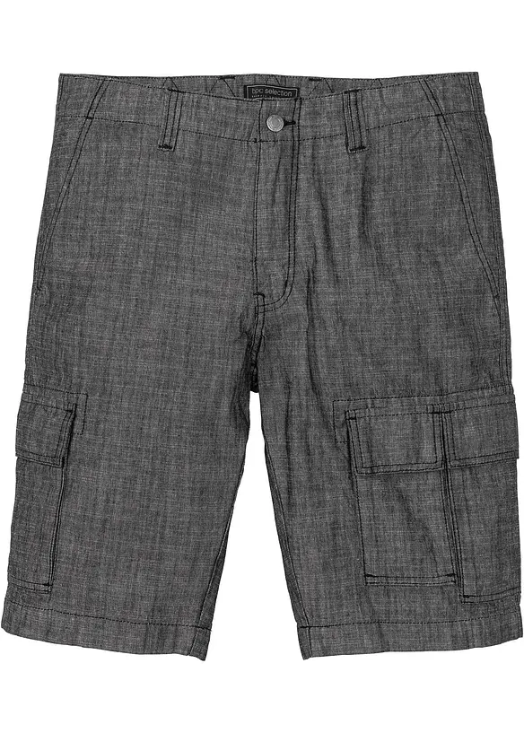 Loose Fit Cargo-Bermuda aus reiner Baumwolle in schwarz von vorne - bonprix