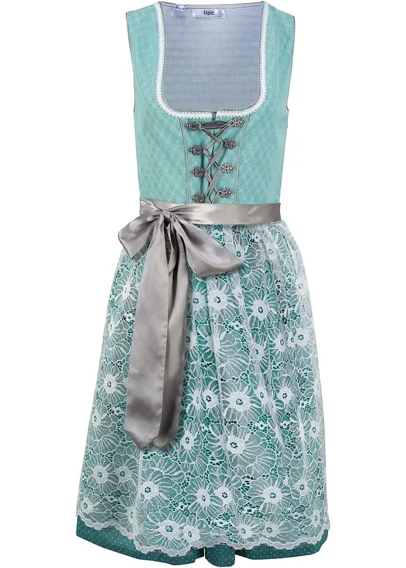 Dirndl mit Spitzenschürze, knieumspielend (2-tlg. Set) in blau von vorne - bonprix