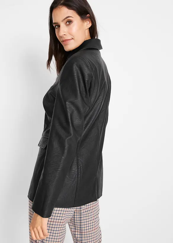 Lederimitat-Longblazer in schwarz von hinten (im Anschnitt) - bonprix Lederimitat-Longblazer in schwarz von hinten (im Anschnitt) - bonprix