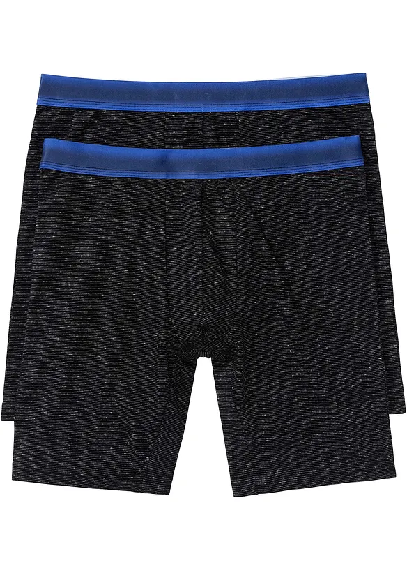 Lange Boxershorts eng mit Baumwolle (2er Pack) in schwarz von vorne - bonprix