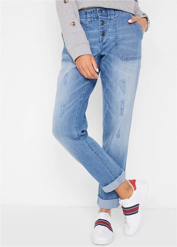 Boyfriend-Jeans Mid Waist Komfort-Stretch in blau von vorne - bonprix Boyfriend-Jeans Mid Waist Komfort-Stretch in blau von vorne - bonprix