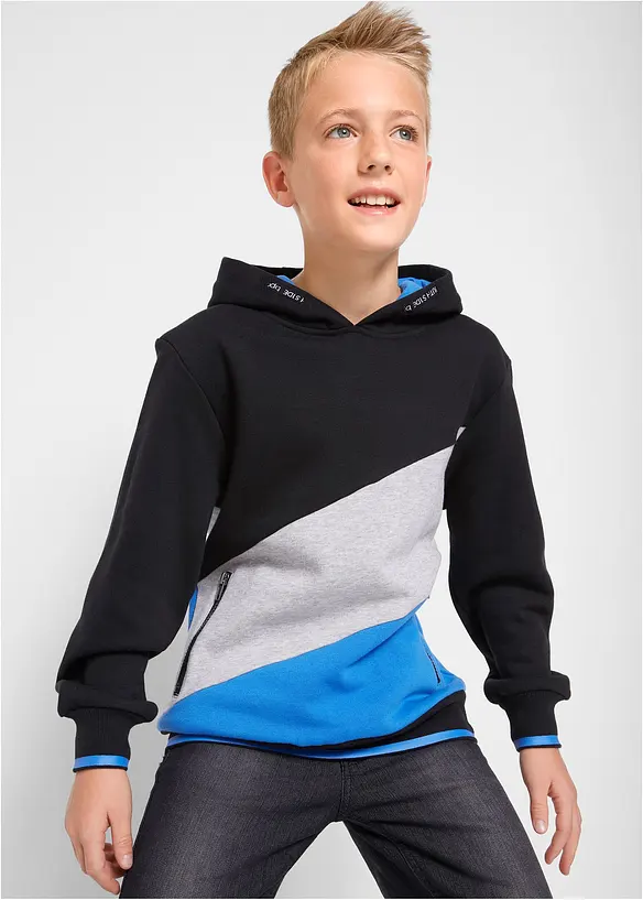 Hoodie aus reiner Bio-Baumwolle in blau von vorne (im Anschnitt) - bonprix