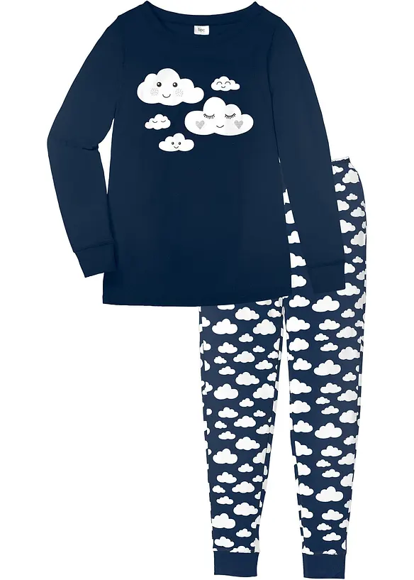 Pyjama aus reiner Bio-Baumwolle in blau von vorne - bonprix