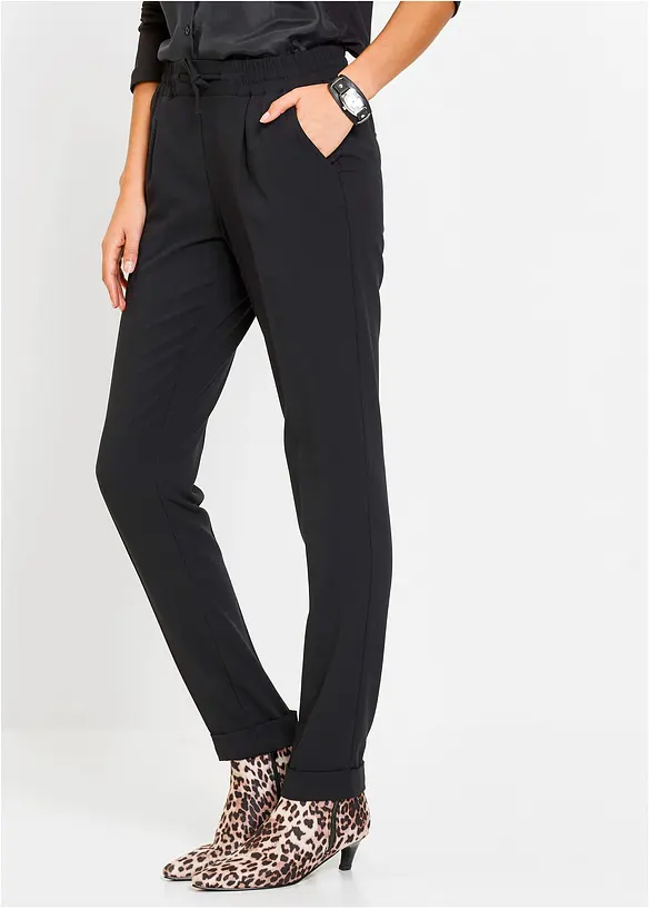 Bundfaltenhose in Schlupfform in schwarz von vorne - bonprix Bundfaltenhose in Schlupfform in schwarz von vorne - bonprix