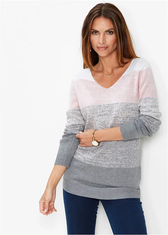 Longpullover aus weichem Kaschmir-Mix in rosa von vorne (im Anschnitt) - bonprix