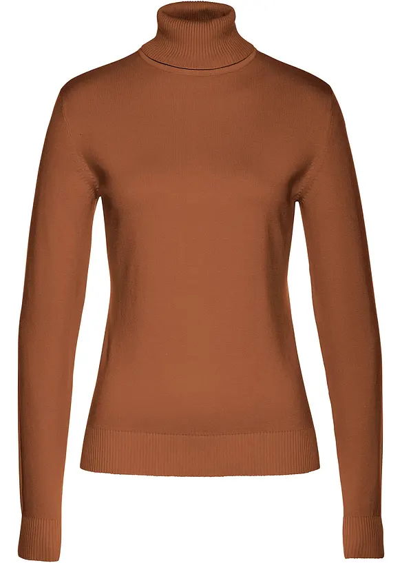 Rollkragenpullover in braun von vorne - bonprix